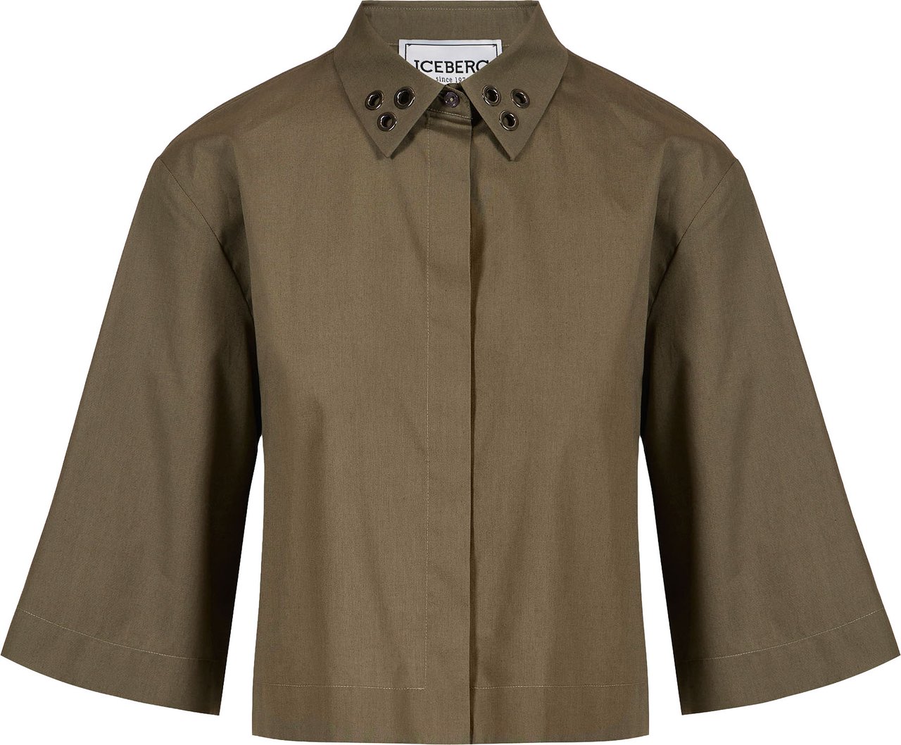 Iceberg Cropped fit short-sleeved khaki shirt in cotton poplin Groen