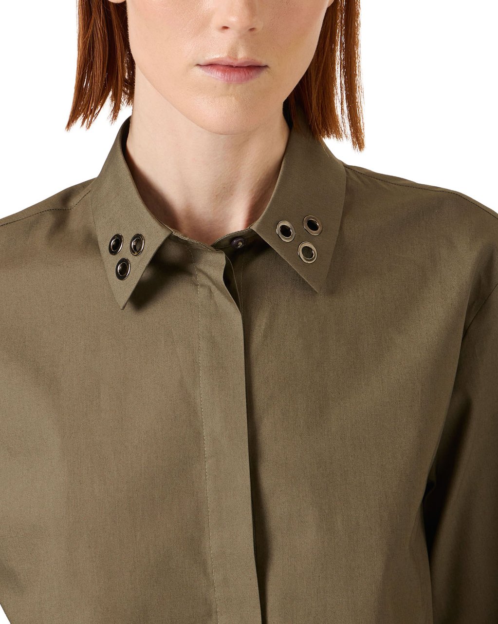 Iceberg Cropped fit short-sleeved khaki shirt in cotton poplin Groen