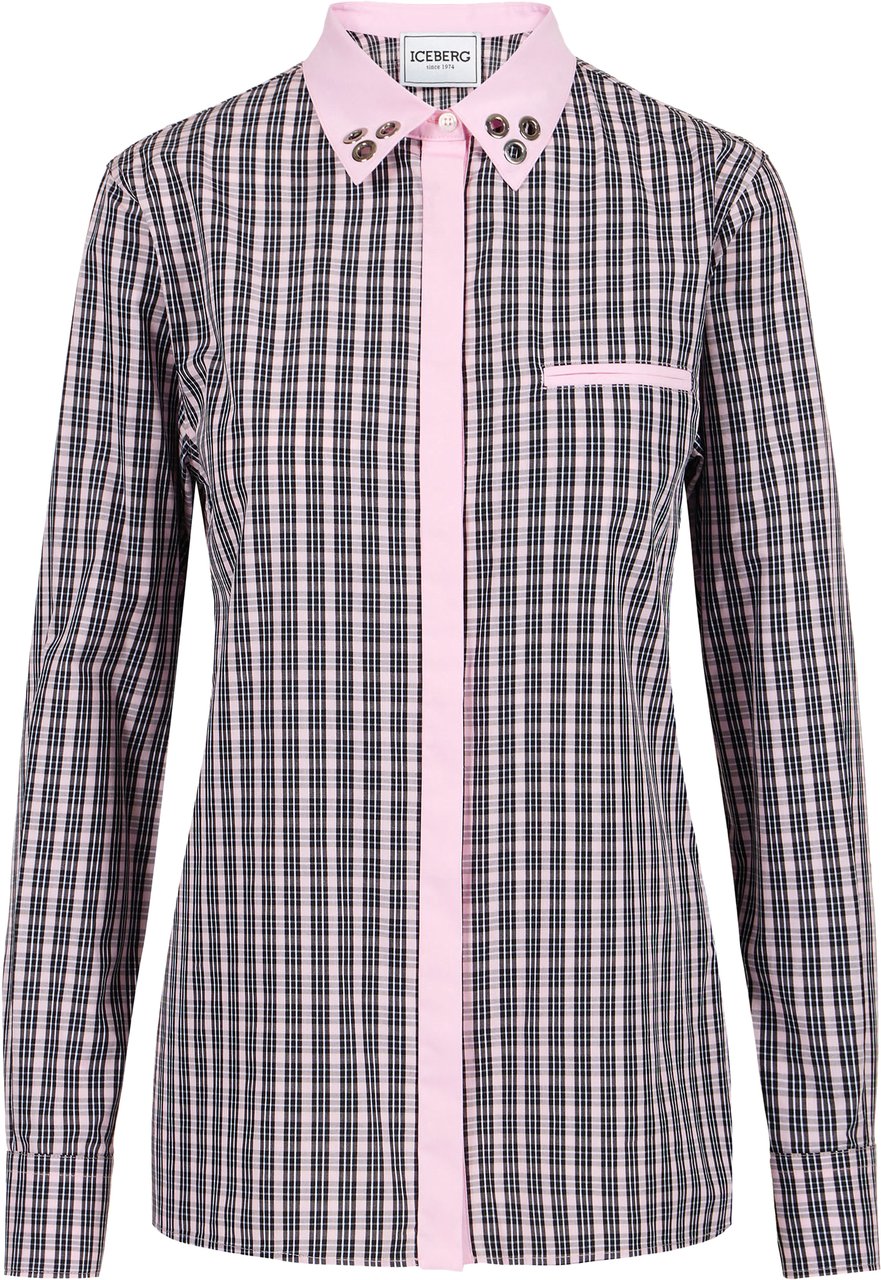 Iceberg Long-sleeved, comfort fit light blue and black check poplin shirt Divers