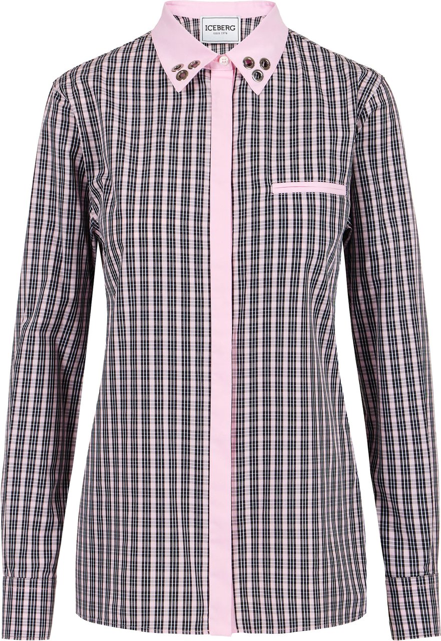 Iceberg Long-sleeved, comfort fit fuchsia and black check poplin shirt Divers