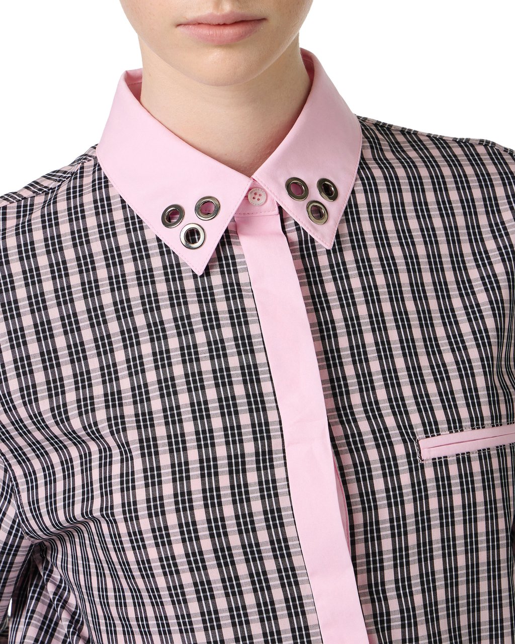 Iceberg Long-sleeved, comfort fit fuchsia and black check poplin shirt Divers