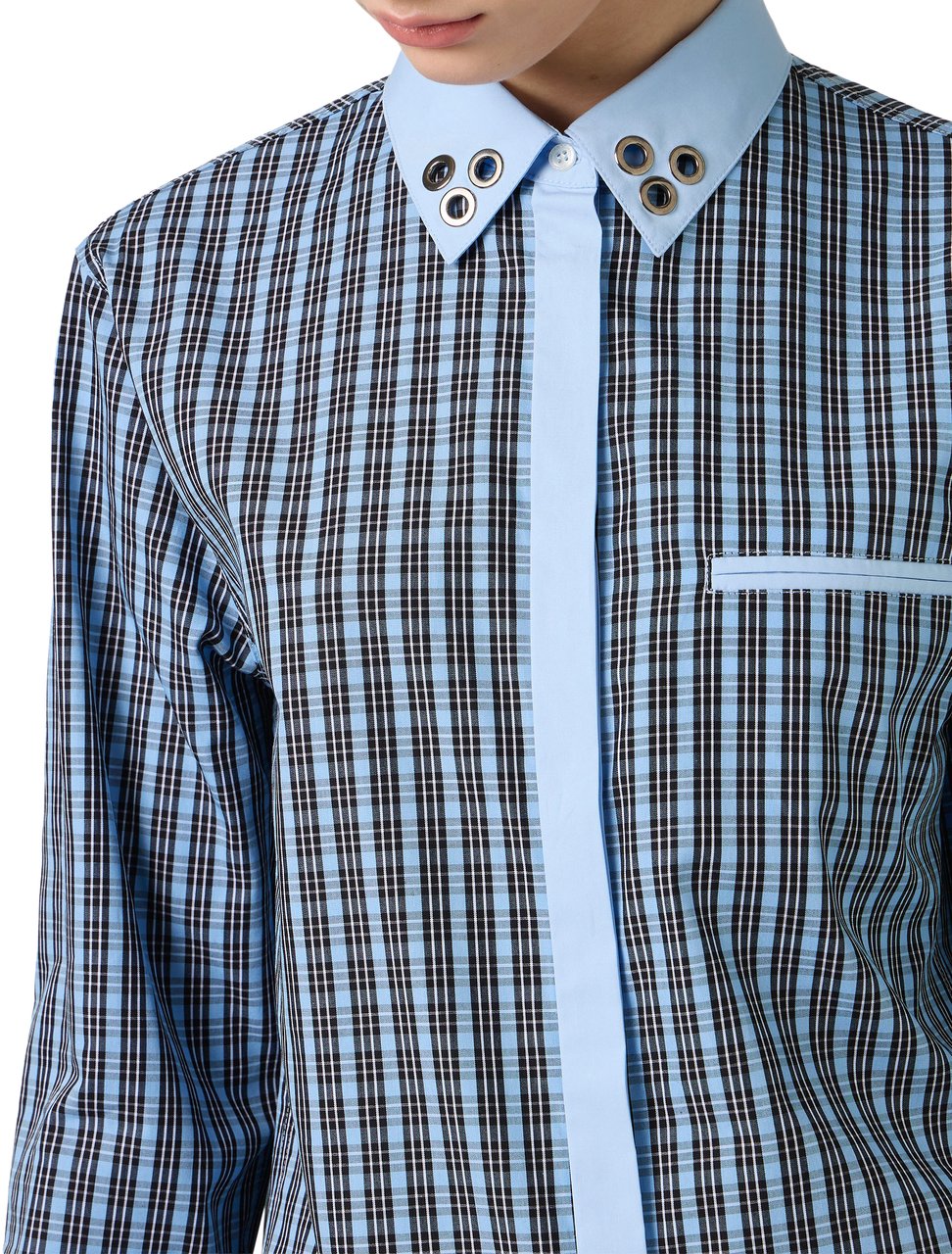 Iceberg Long-sleeved, comfort fit light blue and black check poplin shirt Divers