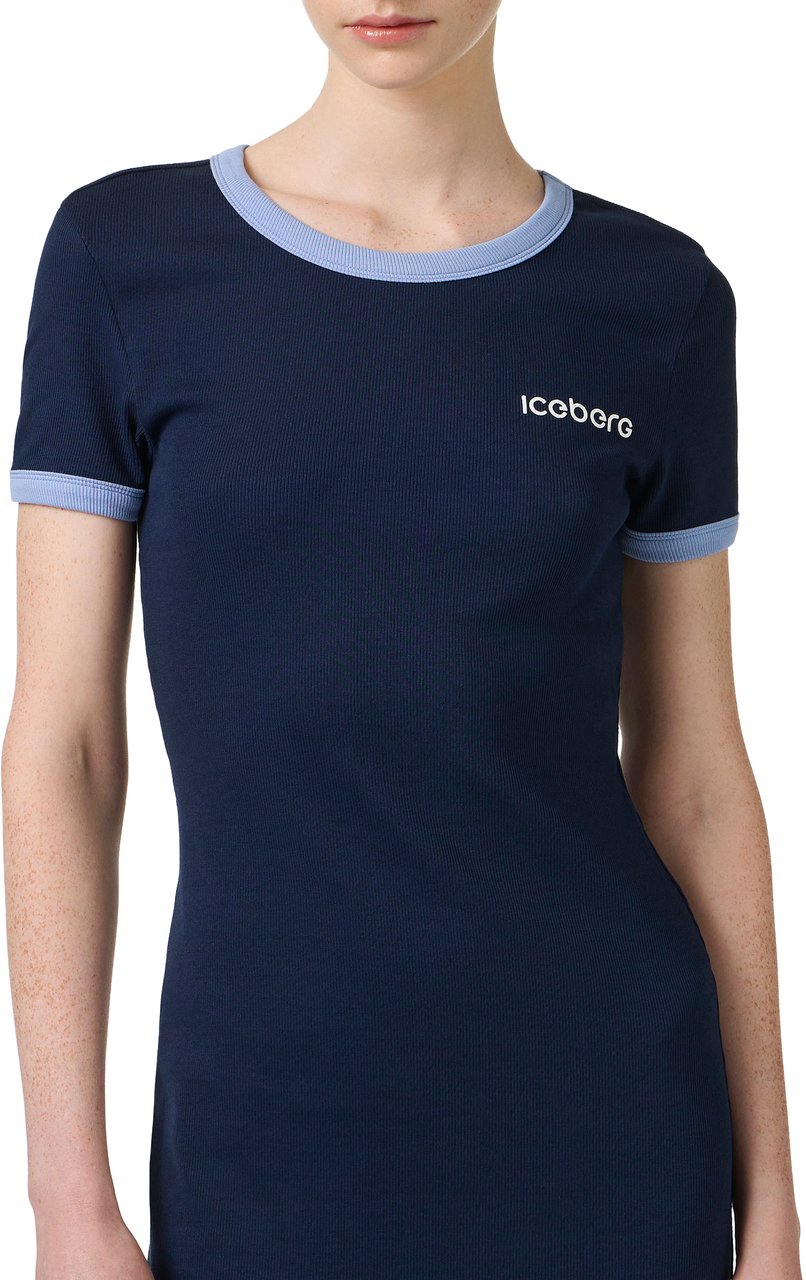 Iceberg Blue ribbed jersey slim fit dress with Iceberg print Blauw
