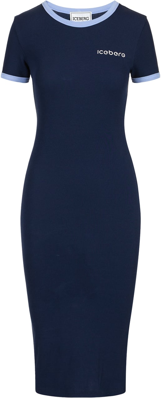 Iceberg Blue ribbed jersey slim fit dress with Iceberg print Blauw