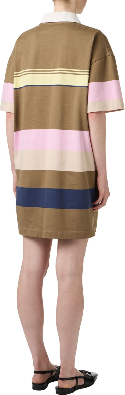 Iceberg Multicolored striped on a green background jersey polo dress Groen