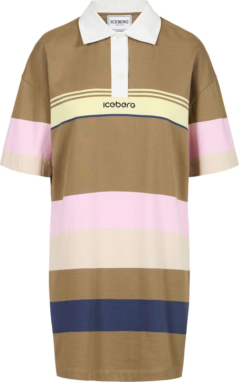 Iceberg Multicolored striped on a green background jersey polo dress Groen