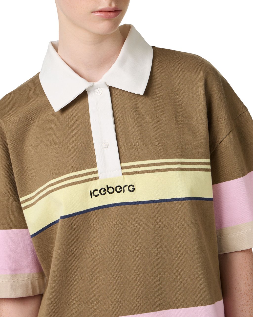 Iceberg Multicolored striped on a green background jersey polo dress Groen