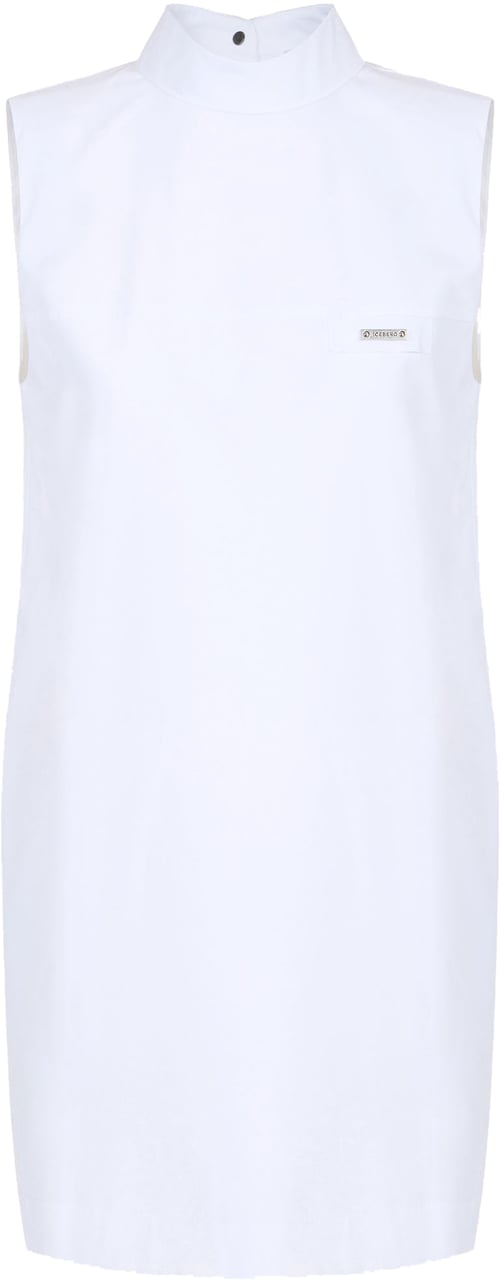 Iceberg Comfort fit optic white sleeveless dress in bonded poplin Wit