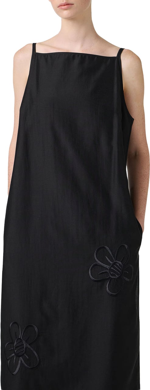 Iceberg Black muslin sheath dress with floral embroidery Zwart