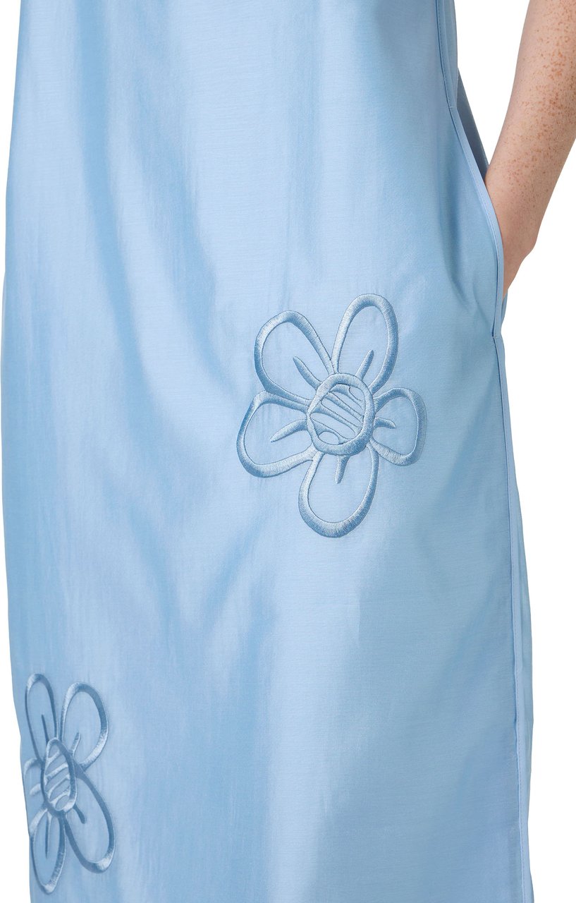 Iceberg Light blue muslin sheath dress with floral embroidery Blauw