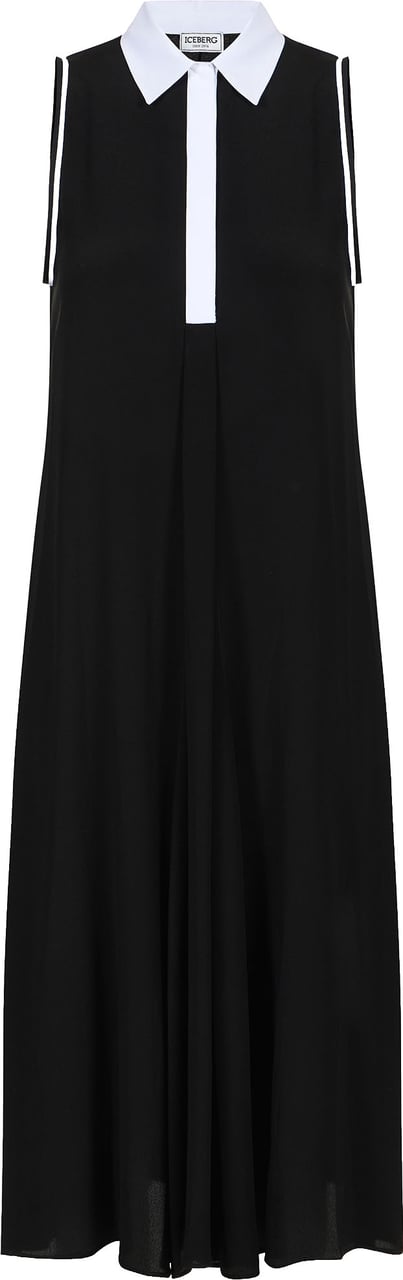 Iceberg Black, relaxed fit sleeveless dress in silk-blend crepe de chine Zwart
