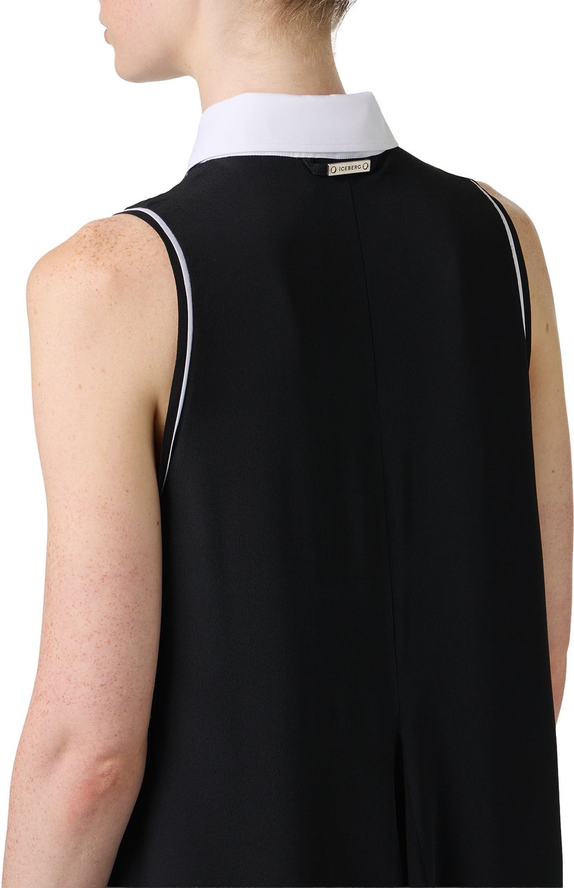 Iceberg Black, relaxed fit sleeveless dress in silk-blend crepe de chine Zwart