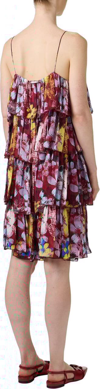 Iceberg Relaxed fit dress with ruffles on a patterned red background in viscose georgette Divers