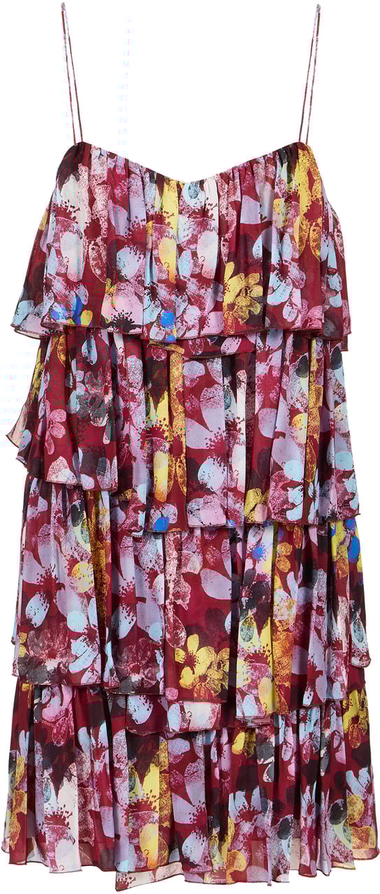 Iceberg Relaxed fit dress with ruffles on a patterned red background in viscose georgette Divers