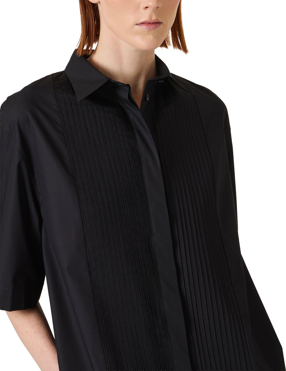 Iceberg Short-sleeved black dress in poplin with a pleated front panel Zwart