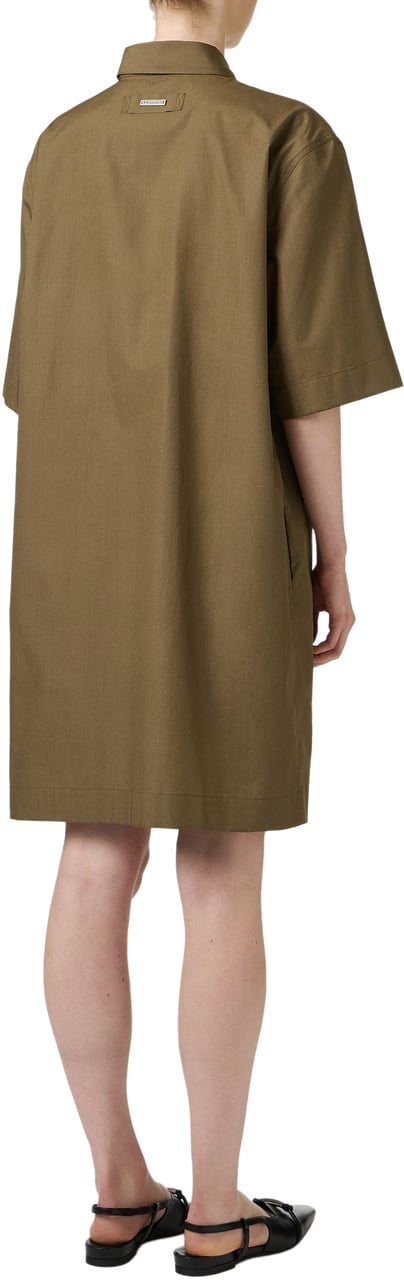 Iceberg Short-sleeved khaki dress in poplin with a pleated front panel Groen