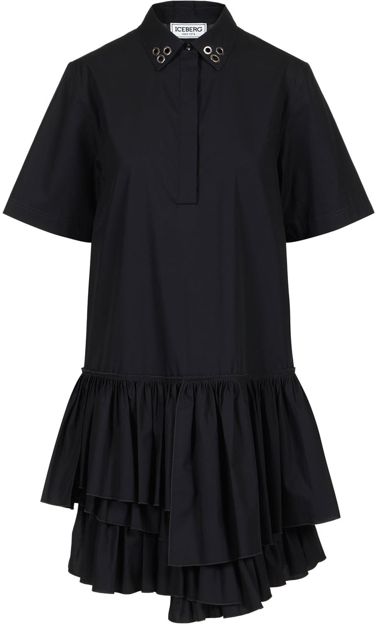 Iceberg New shape short-sleeved black dress in cotton poplin Zwart