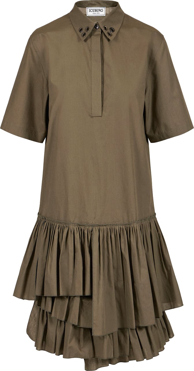 Iceberg New shape short-sleeved khaki dress in cotton poplin Groen