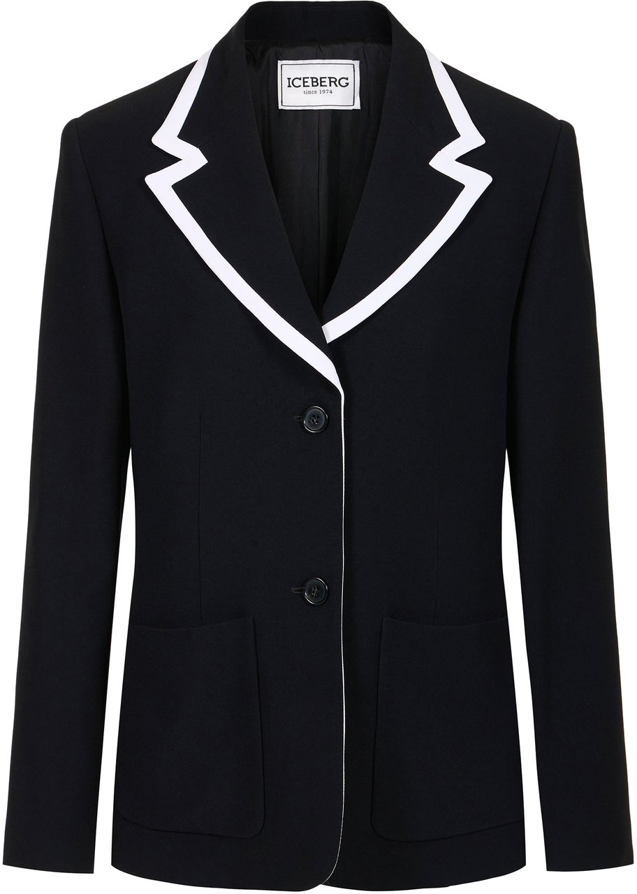 Iceberg Single-breasted, regular fit powder black jacket in cady fabric Zwart