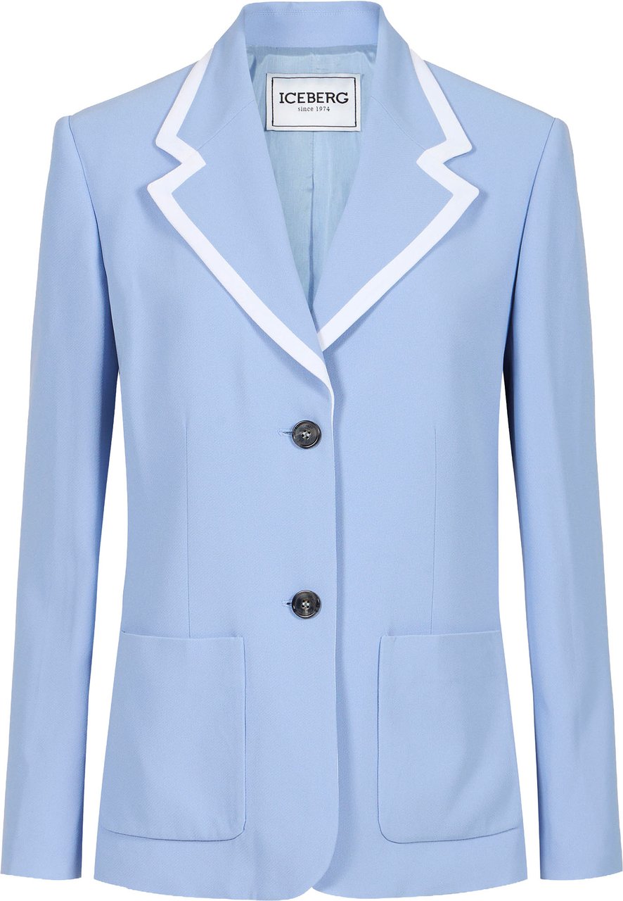 Iceberg Single-breasted, regular fit powder blue jacket in cady fabric Blauw