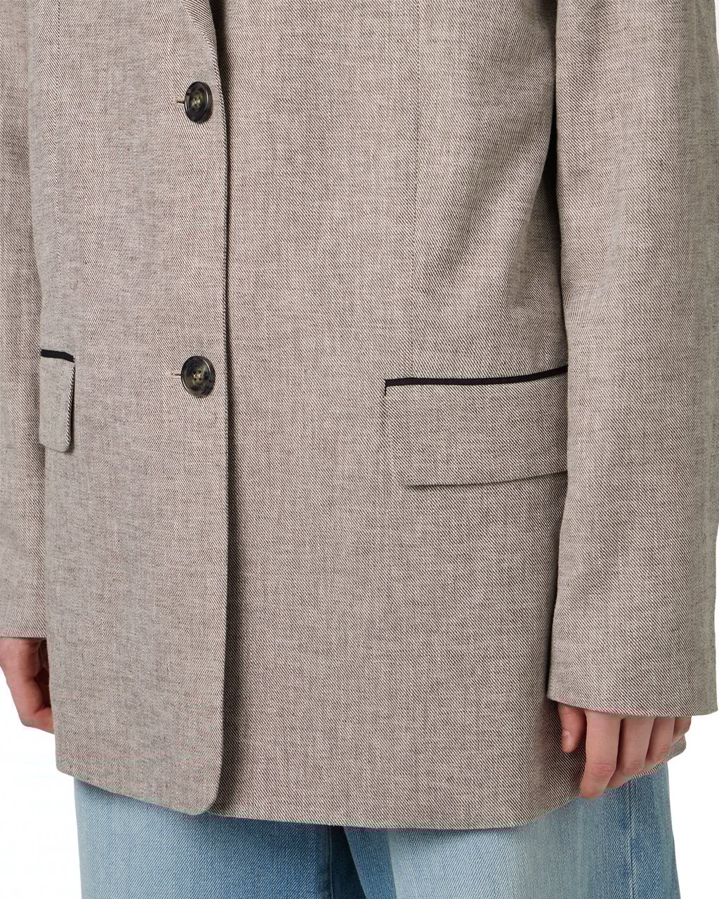 Iceberg Relaxed fit single-breasted rope-colored jacket in a diagonal linen-blend fabric Bruin