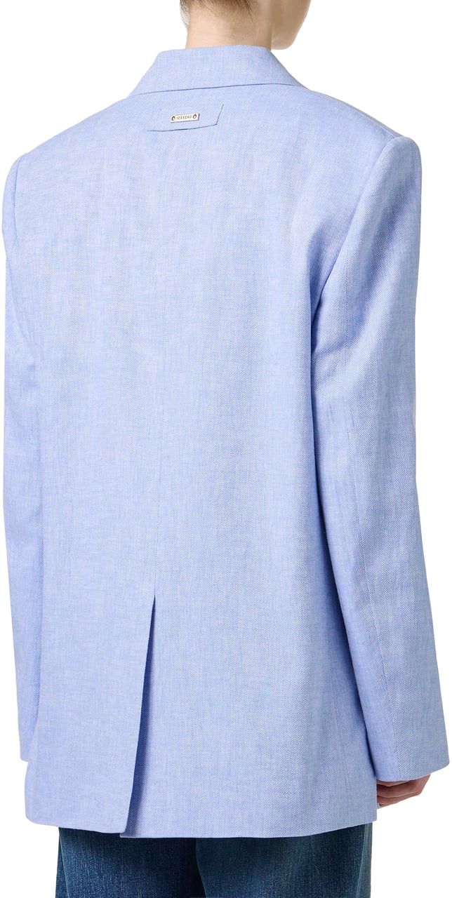 Iceberg Relaxed fit single-breasted blue jacket in a diagonal linen-blend fabric Blauw