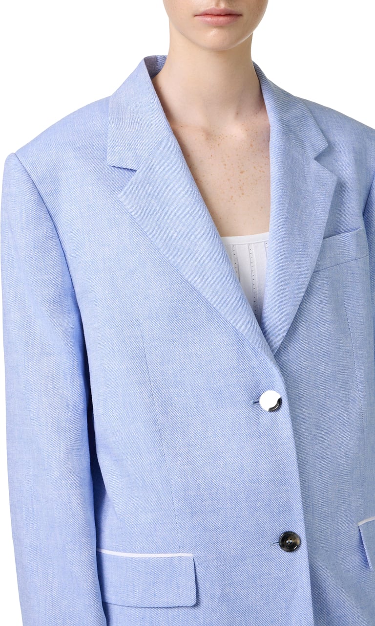 Iceberg Relaxed fit single-breasted blue jacket in a diagonal linen-blend fabric Blauw