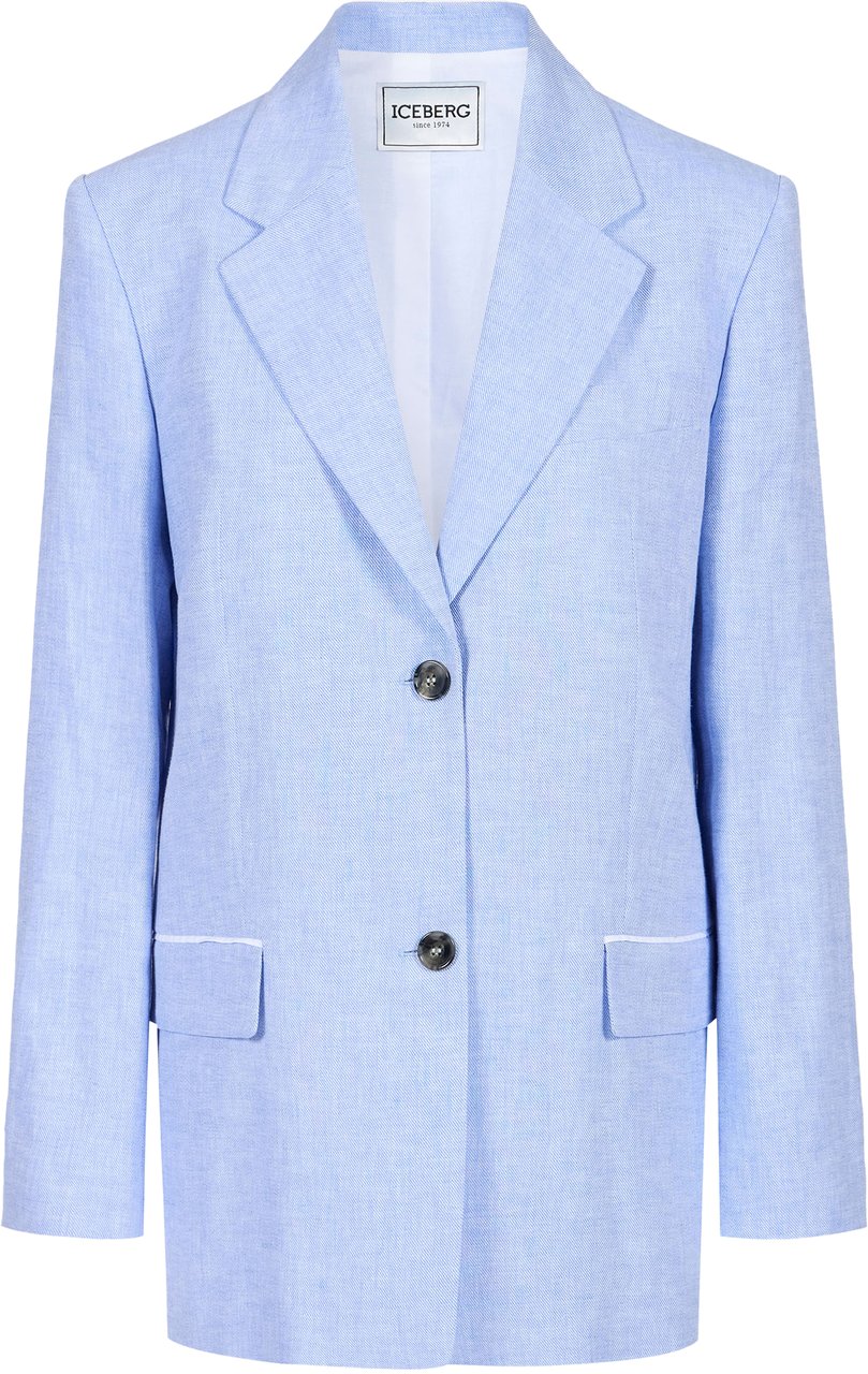Iceberg Relaxed fit single-breasted blue jacket in a diagonal linen-blend fabric Blauw