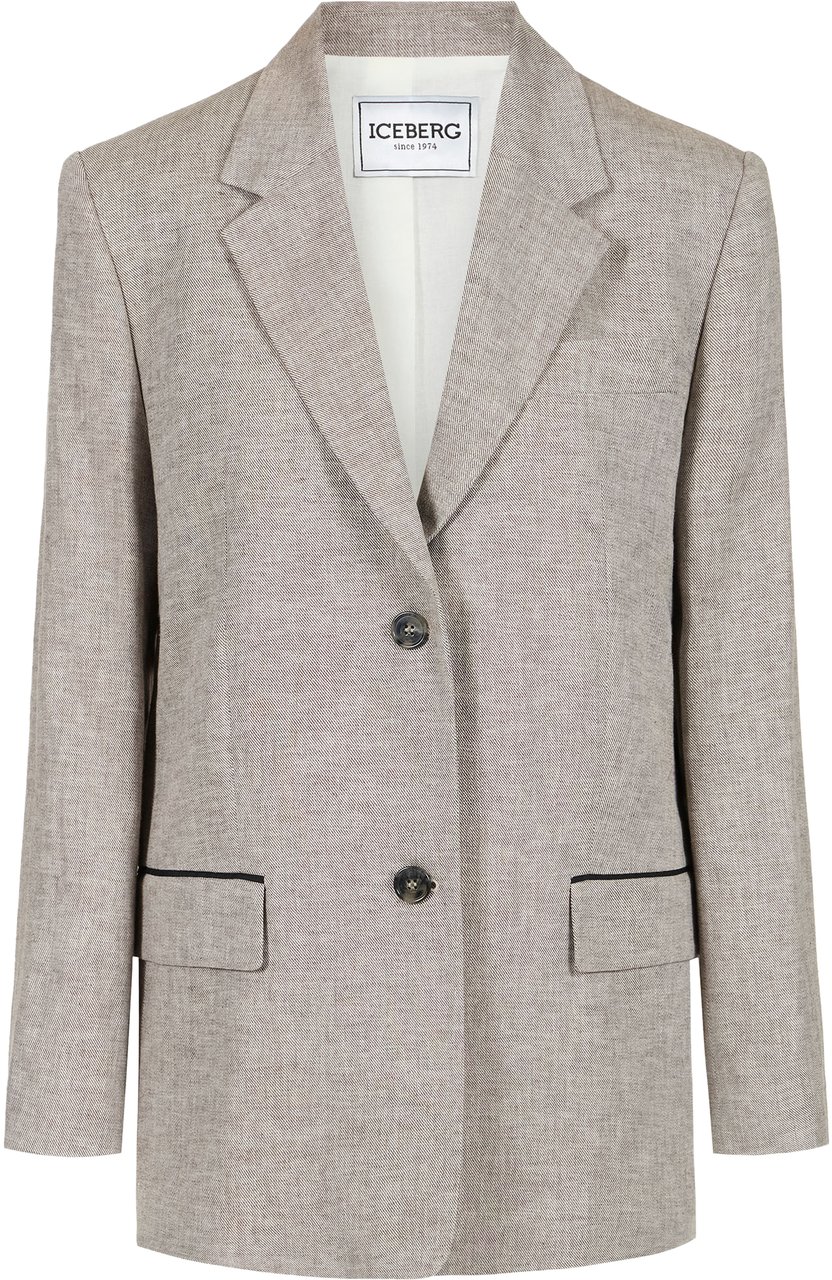 Iceberg Relaxed fit single-breasted rope-colored jacket in a diagonal linen-blend fabric Bruin