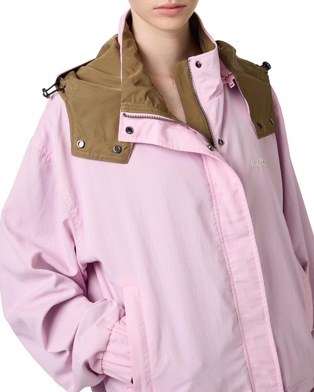 Iceberg Comfort fit pink jacket in technical nylon and Iceberg 3D print Roze