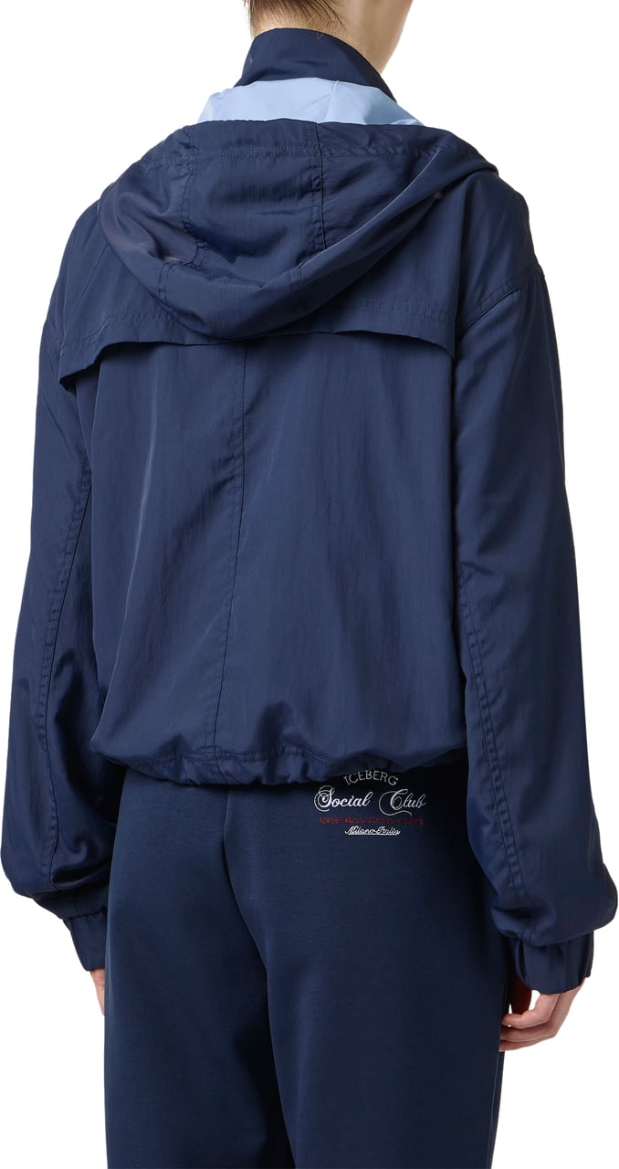 Iceberg Comfort fit blue jacket in technical nylon and Iceberg 3D print Blauw