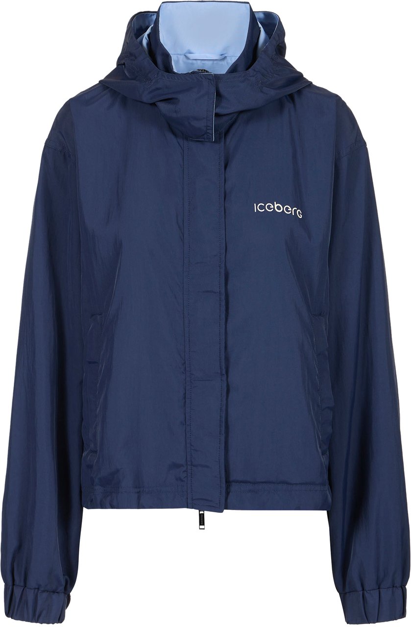 Iceberg Comfort fit blue jacket in technical nylon and Iceberg 3D print Blauw