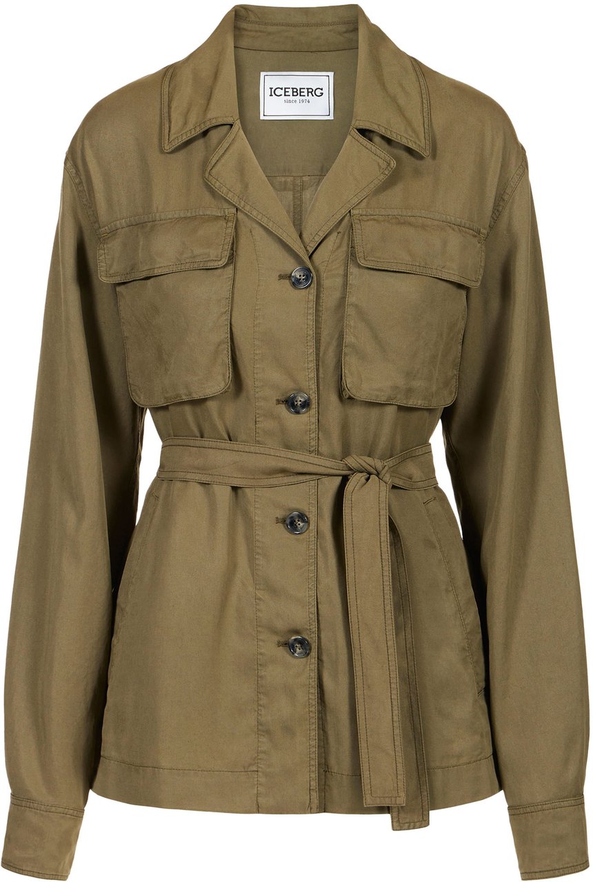 Iceberg Khaki, relaxed fit jacket in flowing technical fabric Groen