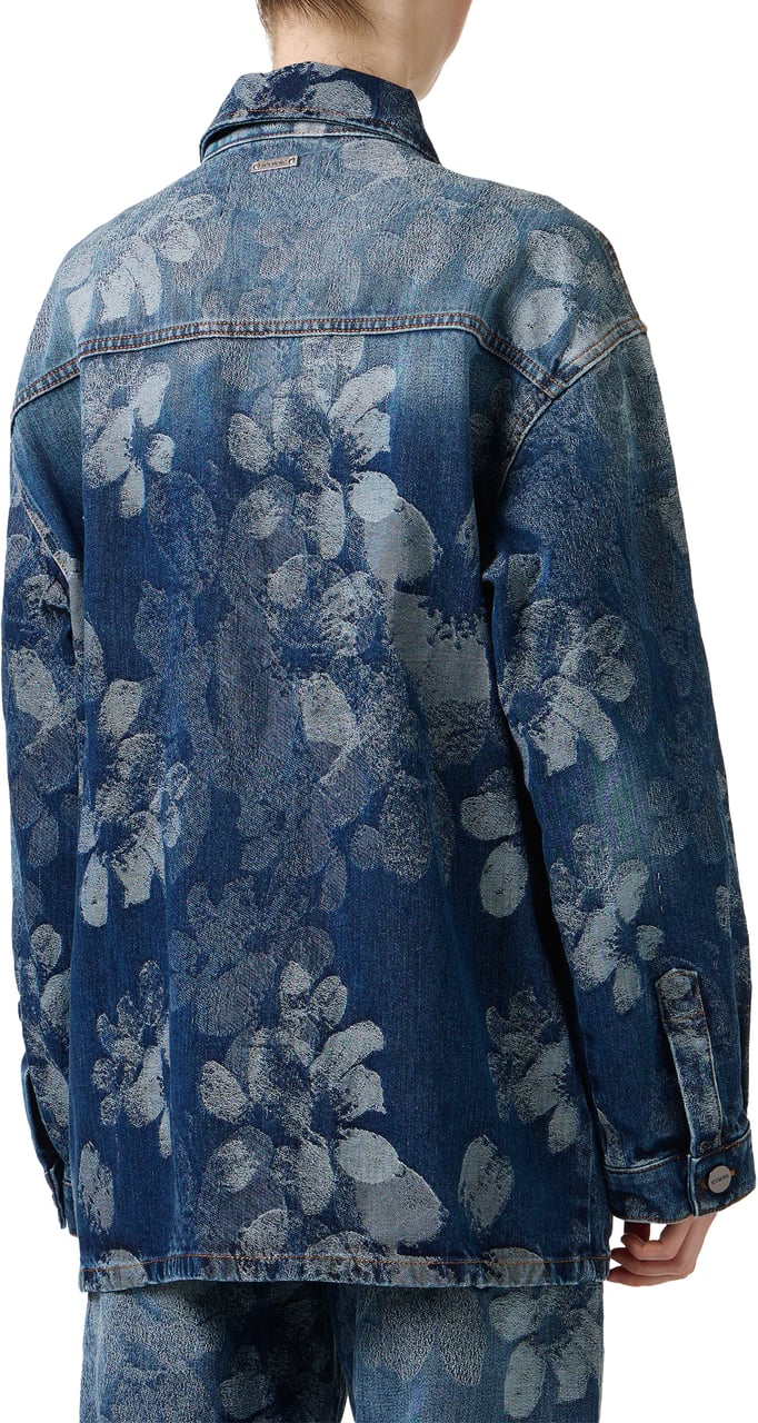 Iceberg Indigo, comfort fit jacket in jacquard denim with a floral motif Blauw