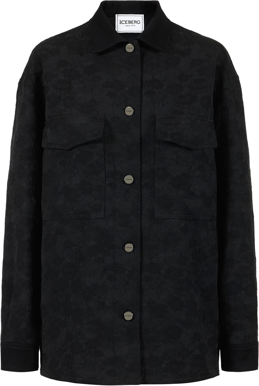 Iceberg Black, comfort fit jacket in jacquard fabric with a floral motif Zwart