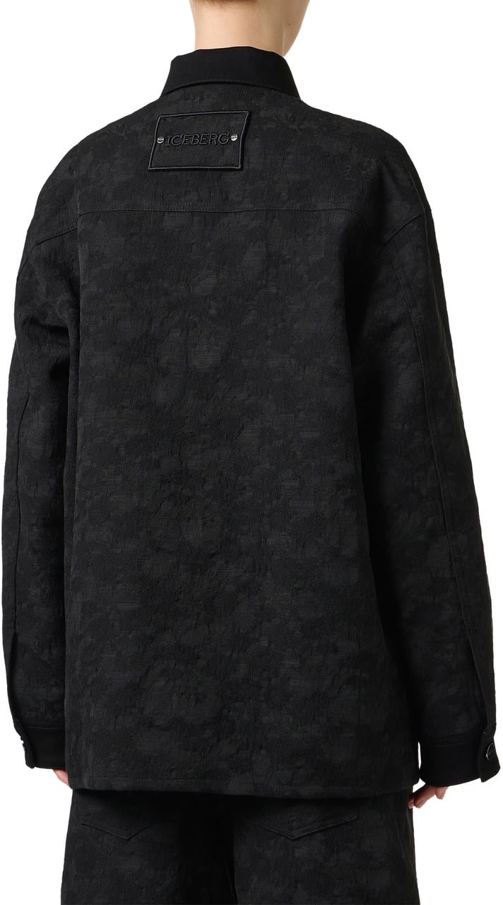 Iceberg Black, comfort fit jacket in jacquard fabric with a floral motif Zwart