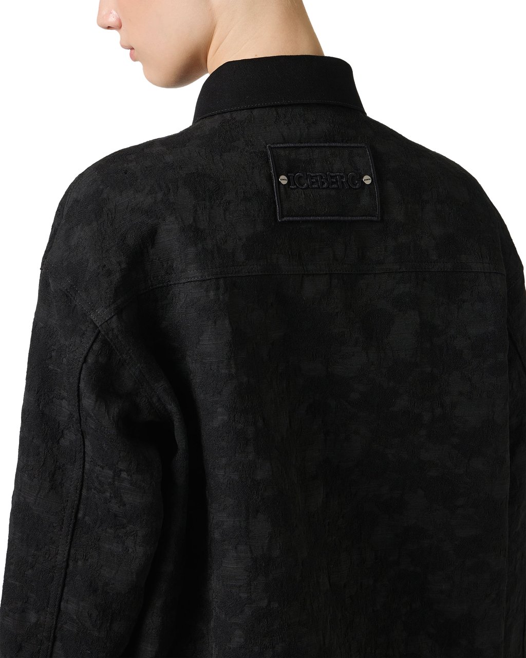 Iceberg Black, comfort fit jacket in jacquard fabric with a floral motif Zwart