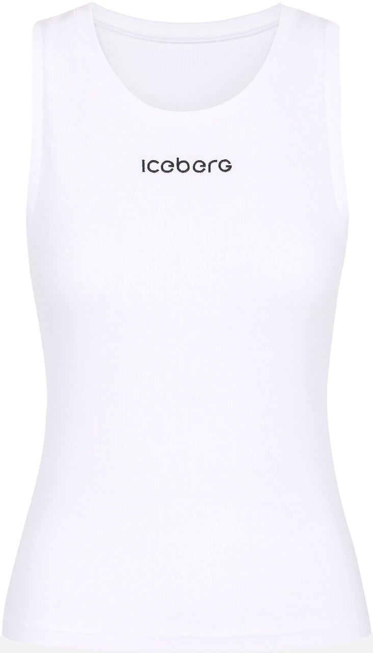 Iceberg Optic white ribbed stretch cotton jersey tank top Wit