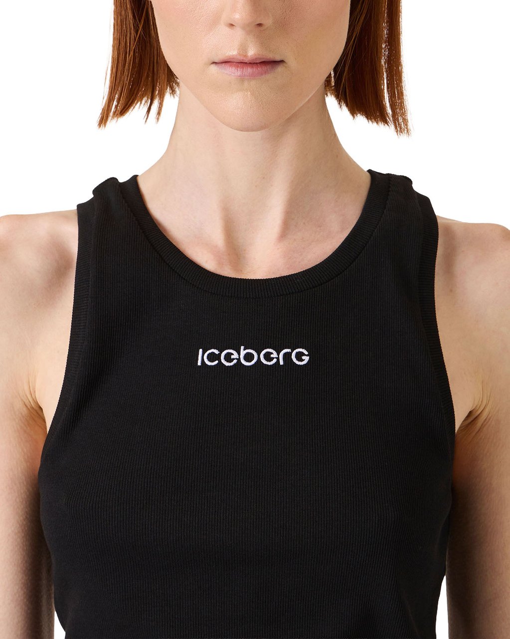 Iceberg Black ribbed stretch cotton jersey tank top Zwart