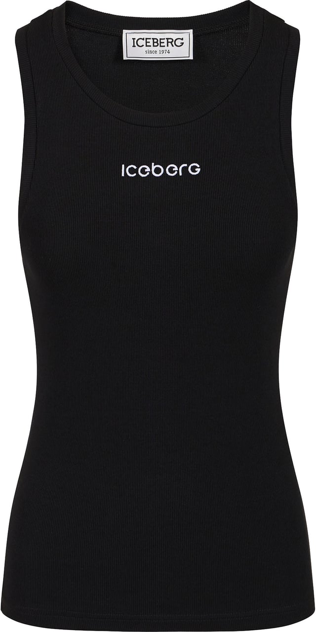 Iceberg Black ribbed stretch cotton jersey tank top Zwart