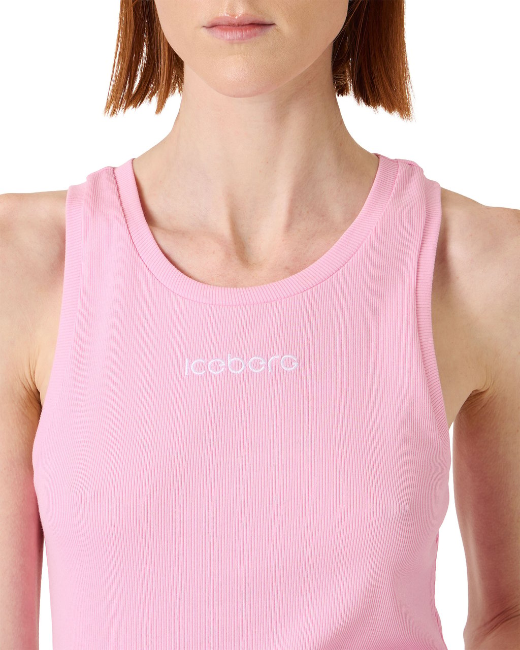 Iceberg Pink ribbed stretch cotton jersey tank top Roze