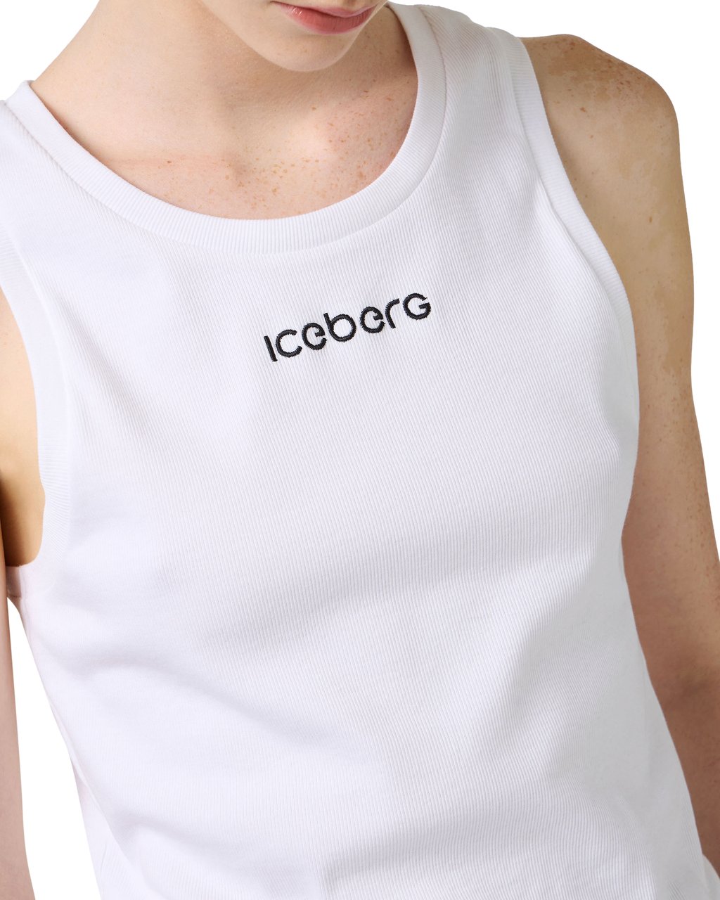 Iceberg Optic white ribbed stretch cotton jersey tank top Wit