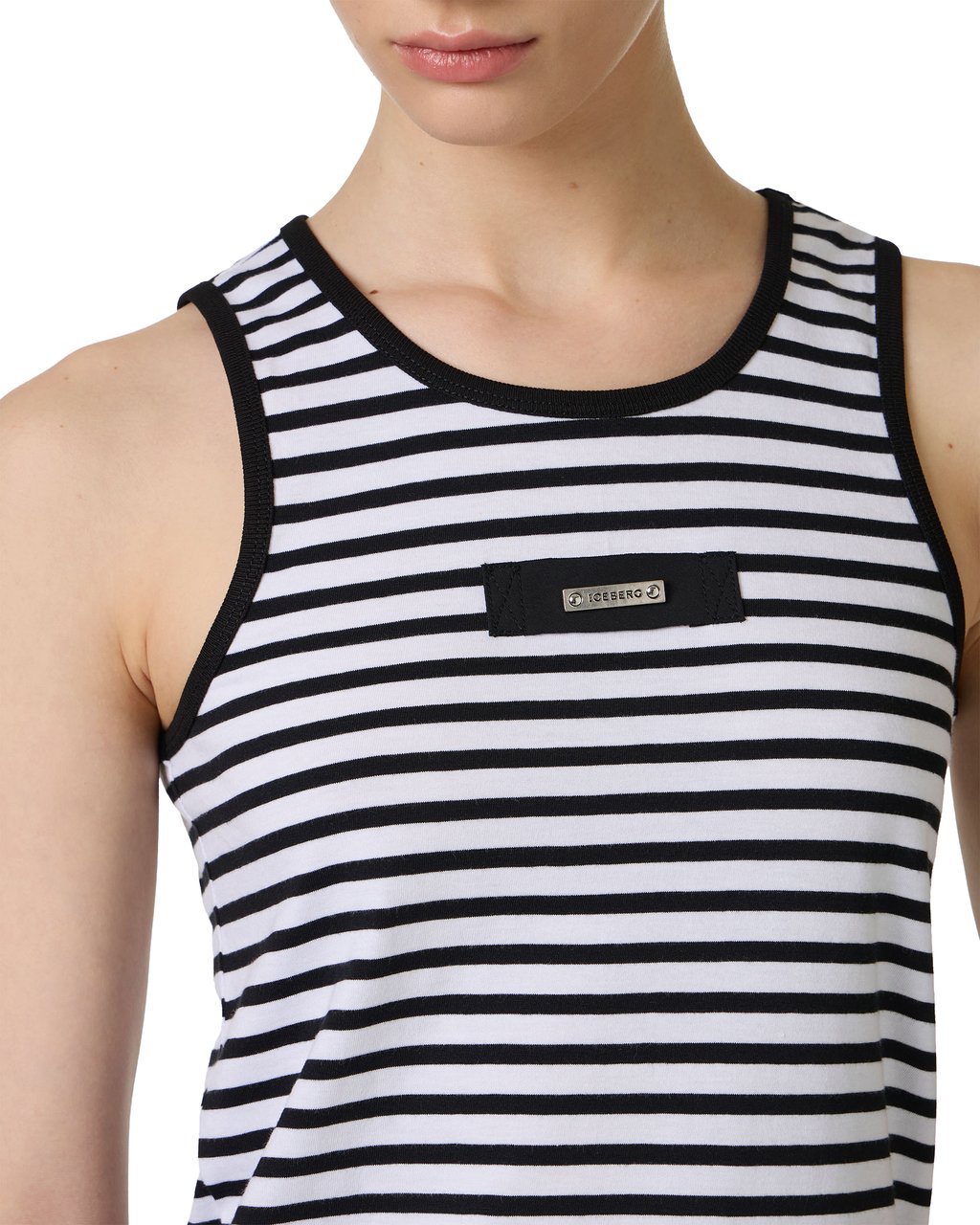 Iceberg White and black, slim fit striped cotton jersey tank top Zwart