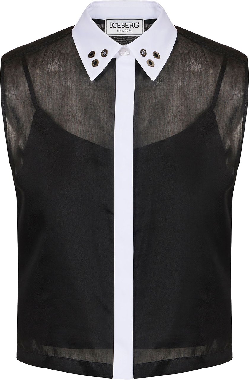Iceberg Regular fit black top in technical muslin with slip lining Zwart