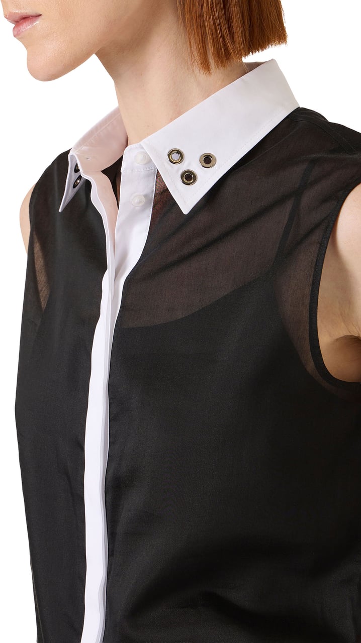 Iceberg Regular fit black top in technical muslin with slip lining Zwart