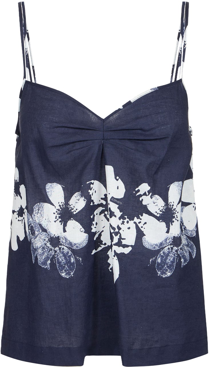 Iceberg Comfort fit blue top in linen-blend fabric with Hawaiian print Divers