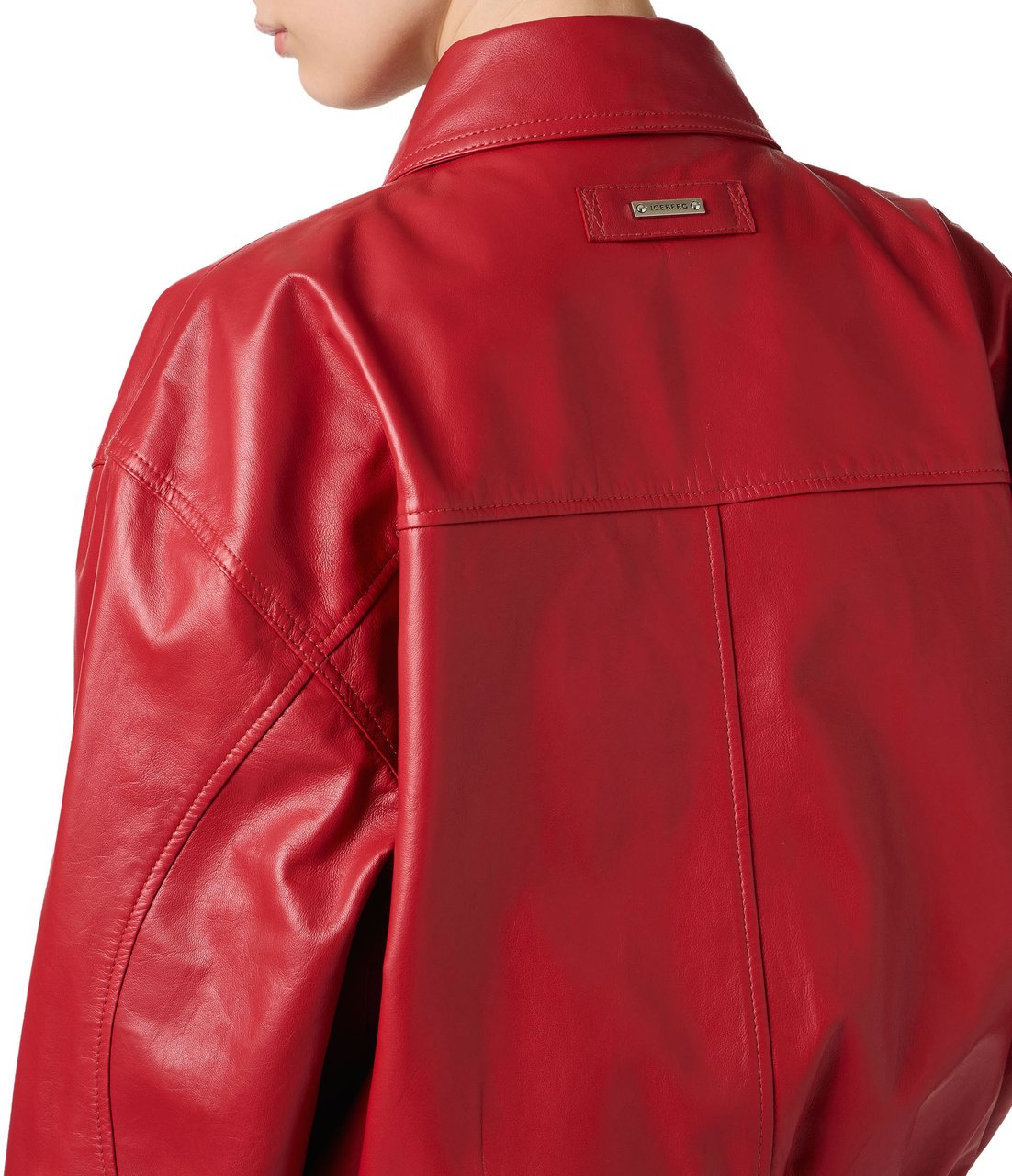 Iceberg Dark red leather bomber short jacket Rood