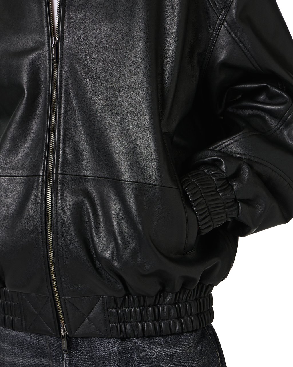 Iceberg Black leather bomber short jacket Zwart