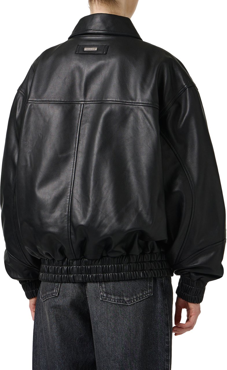 Iceberg Black leather bomber short jacket Zwart