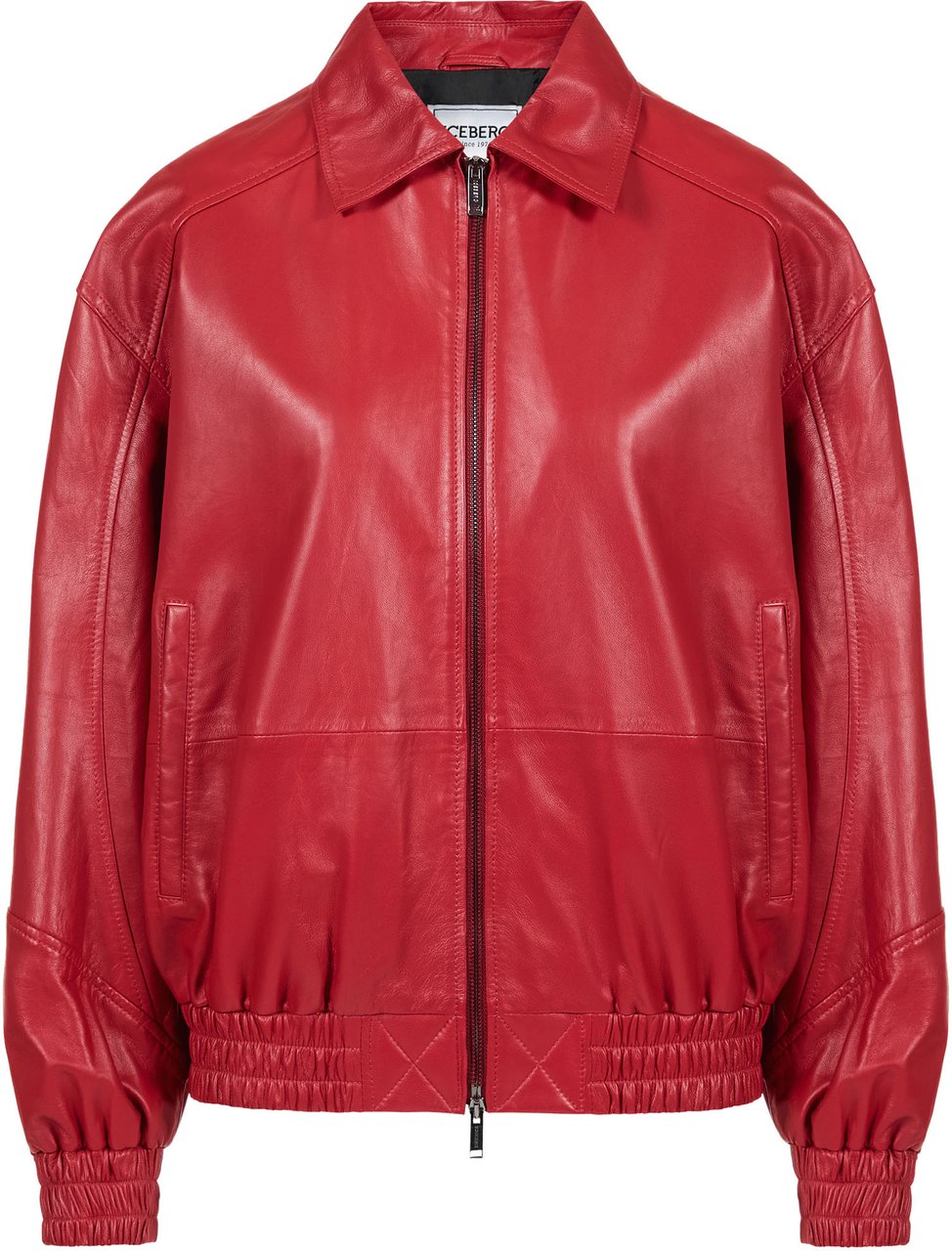 Iceberg Dark red leather bomber short jacket Rood